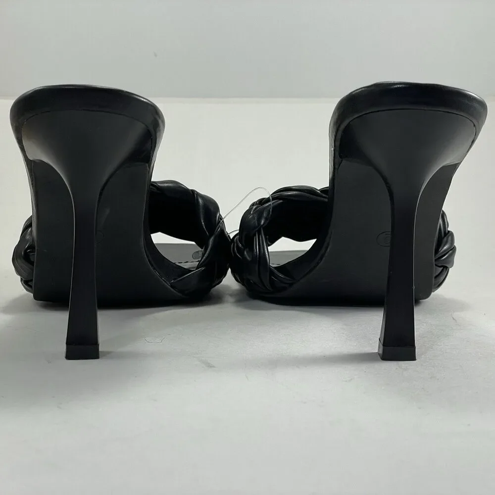 Braided Vegan Leather Square Toe Sandals 4” Womens 6/8.5/9 Black Bella Marie New